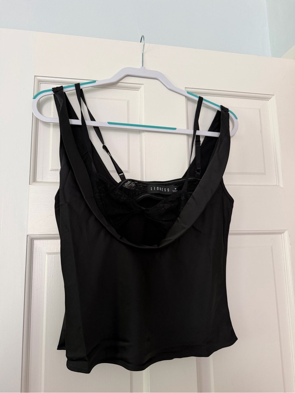 Lioness Black Satin Bandeau Cami with Lace-Trim Bra